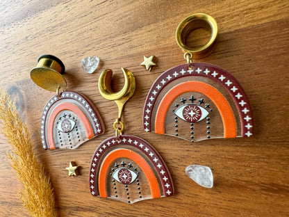 Orange & Burgundy Starry Evil Eye Dangles