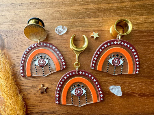 Orange & Burgundy Starry Evil Eye Dangles
