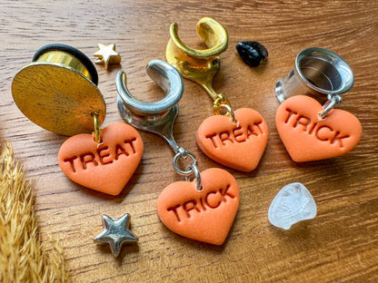 Orange Trick or Treat Hearts Plug Earrings