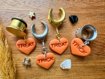 Orange Trick or Treat Hearts Plug Earrings