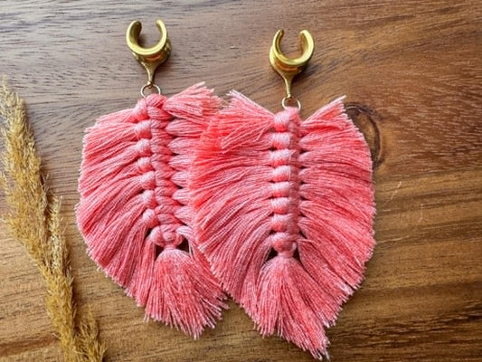 Peach Boho Tassels Plug Earrings