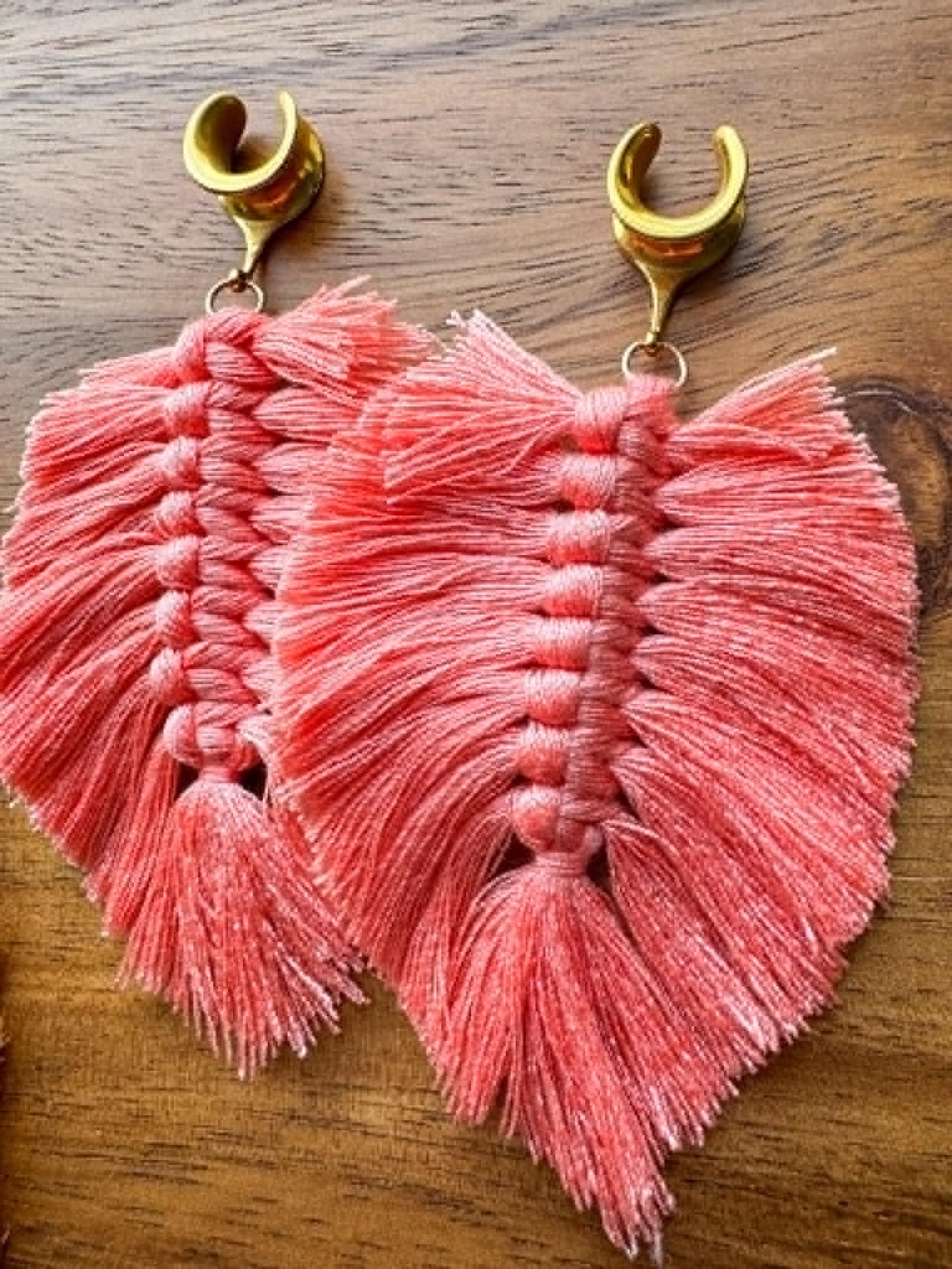 Peach Boho Tassels Plug Earrings