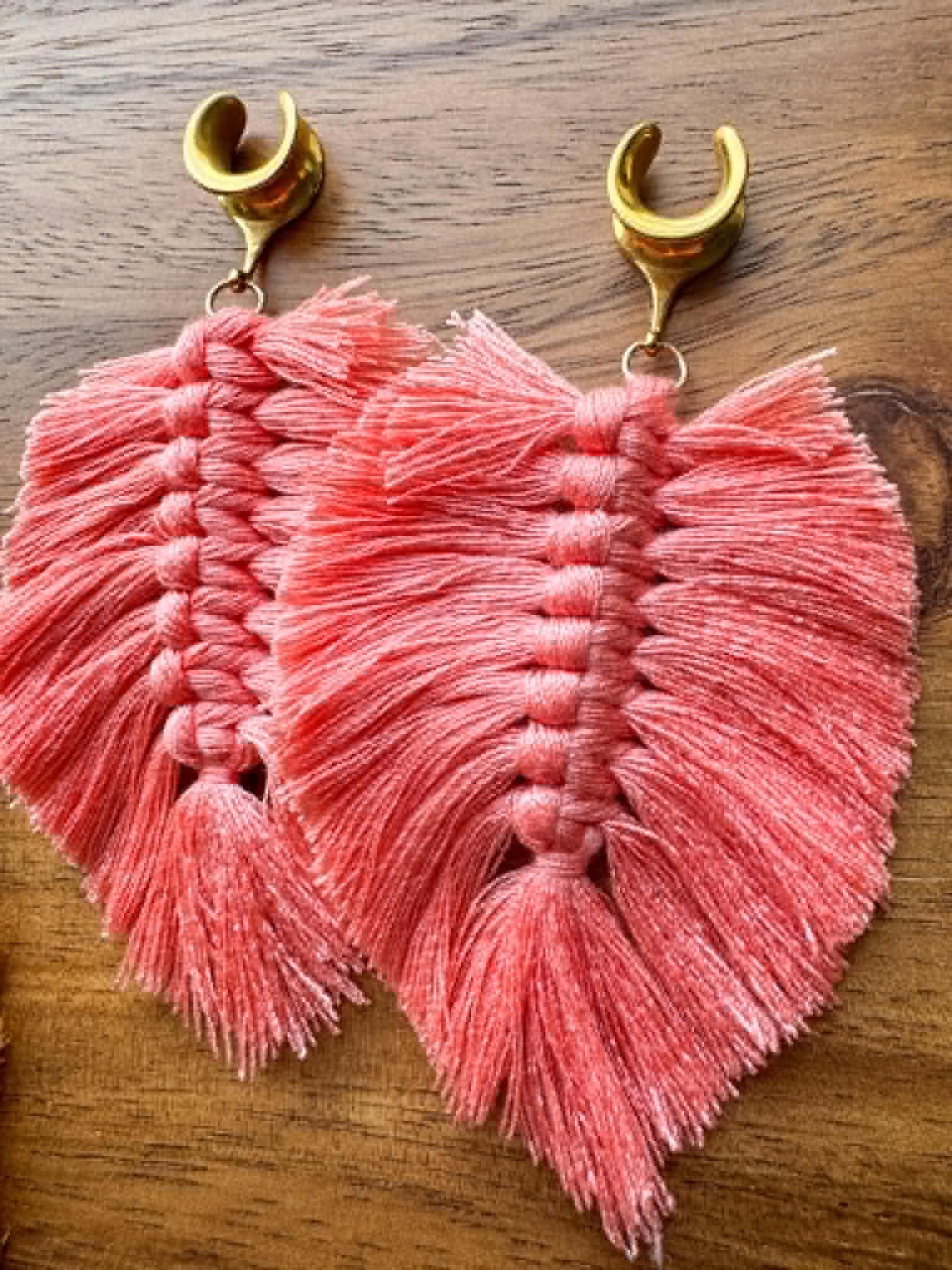 Peach Boho Tassels Plug Earrings