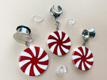 Peppermint Candy Dangles Plug Earrings