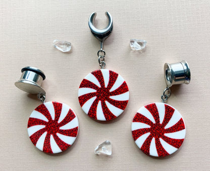 Peppermint Candy Dangles Plug Earrings