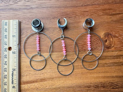 Pink Beaded Silver Hoops