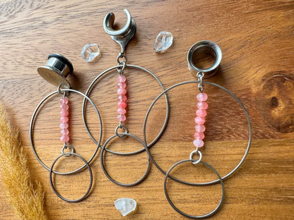 Pink Beaded Silver Hoops