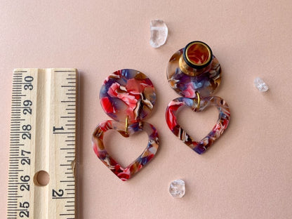 Pink, Blue & Brown Heart-Shaped Acetate Hoops