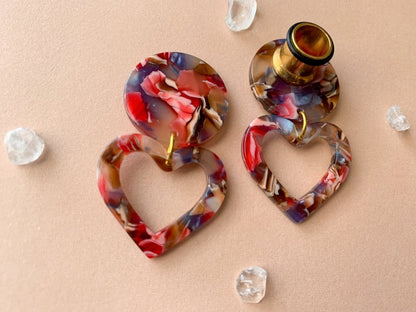 Pink, Blue & Brown Heart-Shaped Acetate Hoops