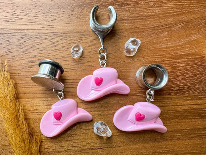 Pink Cowgirl Hats Plug Earrings