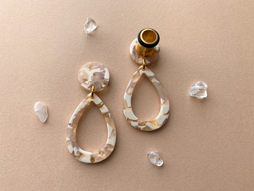 Pink & Cream Colored Acetate Tear Hoops