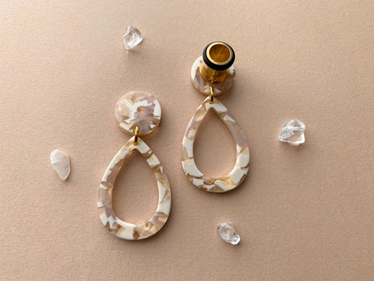 Pink & Cream Colored Acetate Tear Hoops