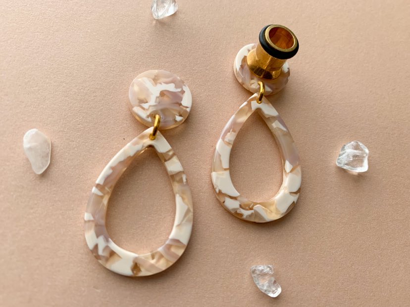 Pink & Cream Colored Acetate Tear Hoops