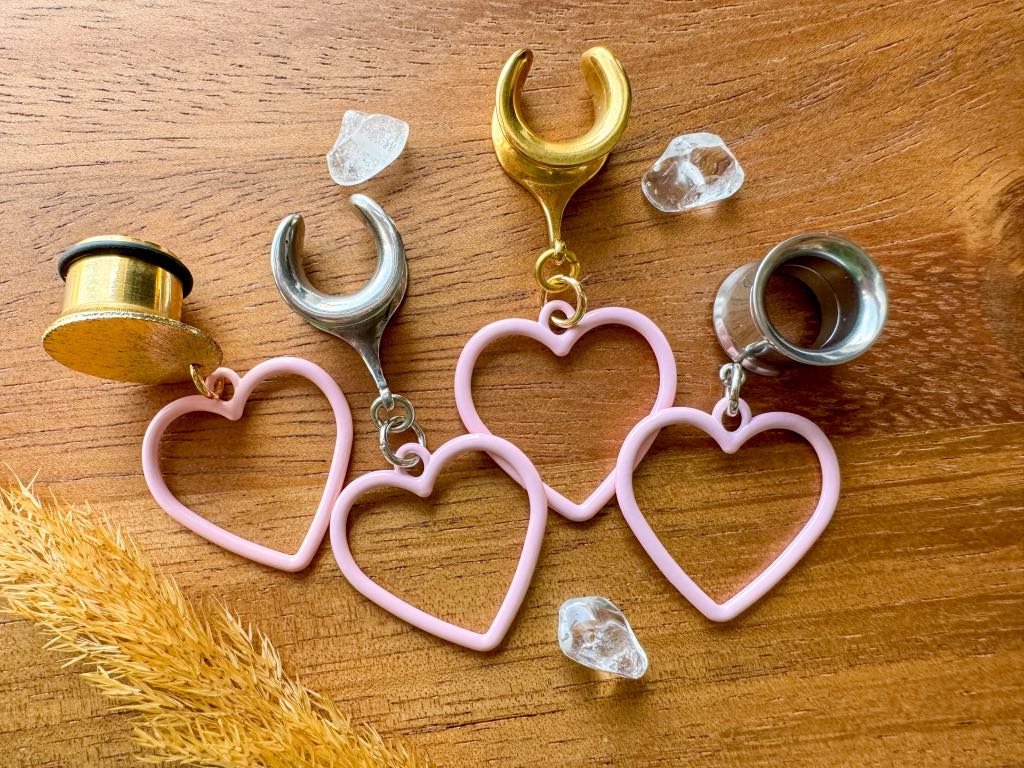 Pink Enamel Hearts Plug Earrings