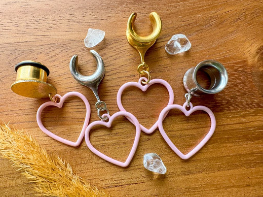 Pink Enamel Hearts Plug Earrings
