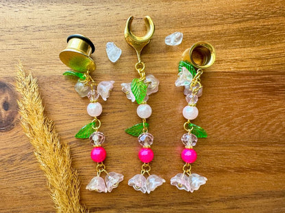 Pink Flower Vines Plug Earrings