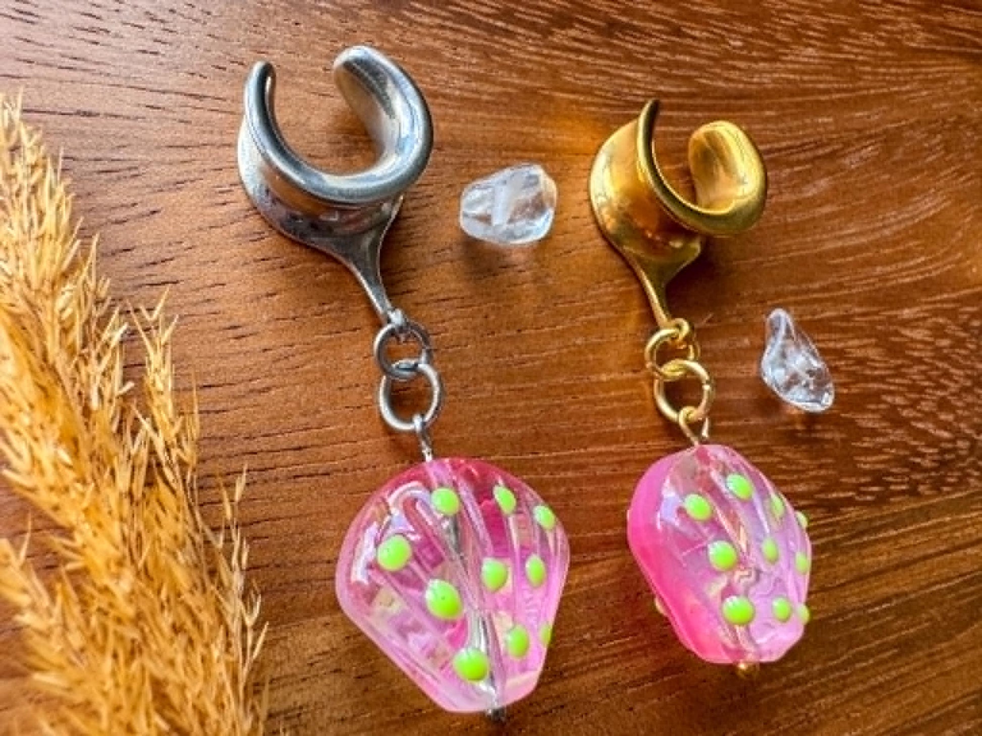 Pink Glass Sea Shells Plug Earrings
