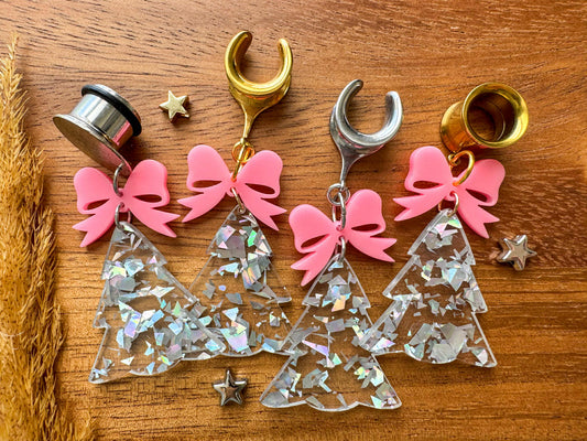 Pink & Silver Confetti Trees Plug Earrings