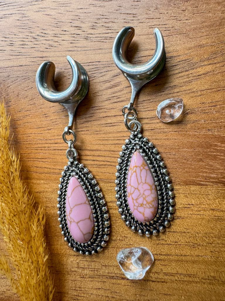 Pink Stoned Antique Silver Tears