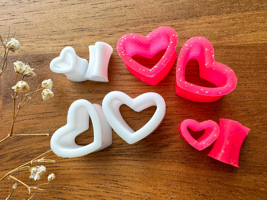 Pink & White Silicone Heart Tunnels Plug Earrings