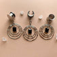 Platinum Color Hoops With Black Glass Center Dangle