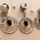 Platinum Color Hoops With Black Glass Center Dangle
