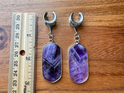 Silver Trimmed Amethyst Dangles