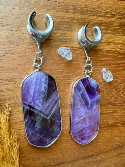 Silver Trimmed Amethyst Dangles