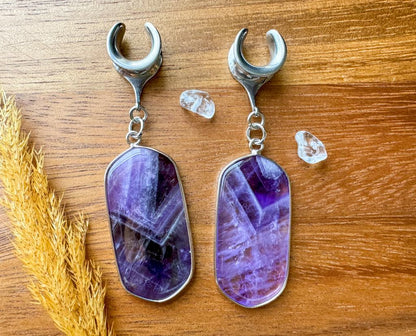 Silver Trimmed Amethyst Dangles