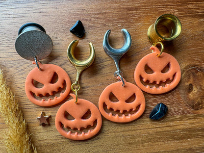 Polymer Clay Jack O Lanterns Plug Earrings