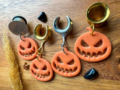 Polymer Clay Jack O Lanterns Plug Earrings