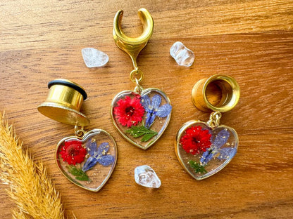 "Preserved Petals" Hearts Plug Earrings
