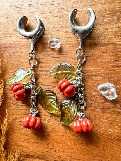 Pumpkin Vine Dangles Plug Earrings