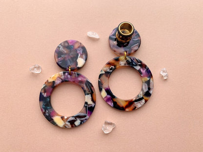 Purple, Black & White Multicolor Acetate Hoops
