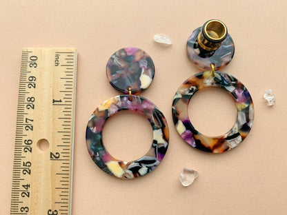 Purple, Black & White Multicolor Acetate Hoops