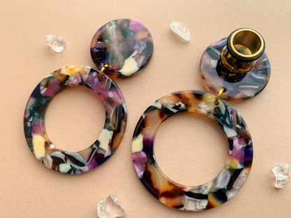 Purple, Black & White Multicolor Acetate Hoops