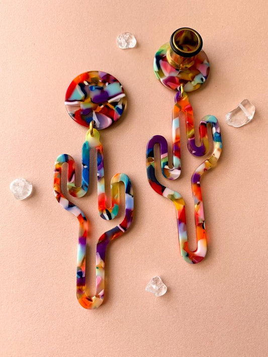 Rainbow Cactus Acetate Dangles