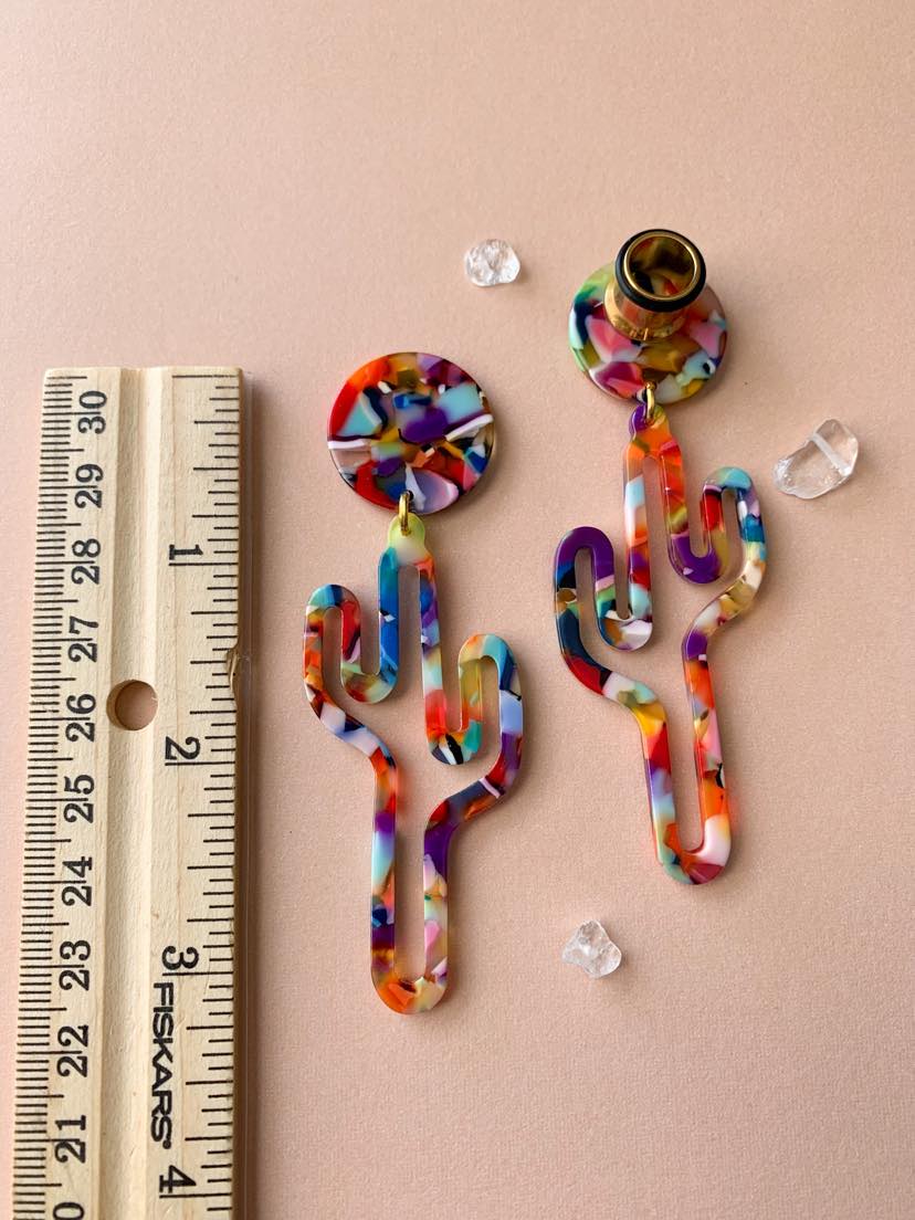 Rainbow Cactus Acetate Dangles