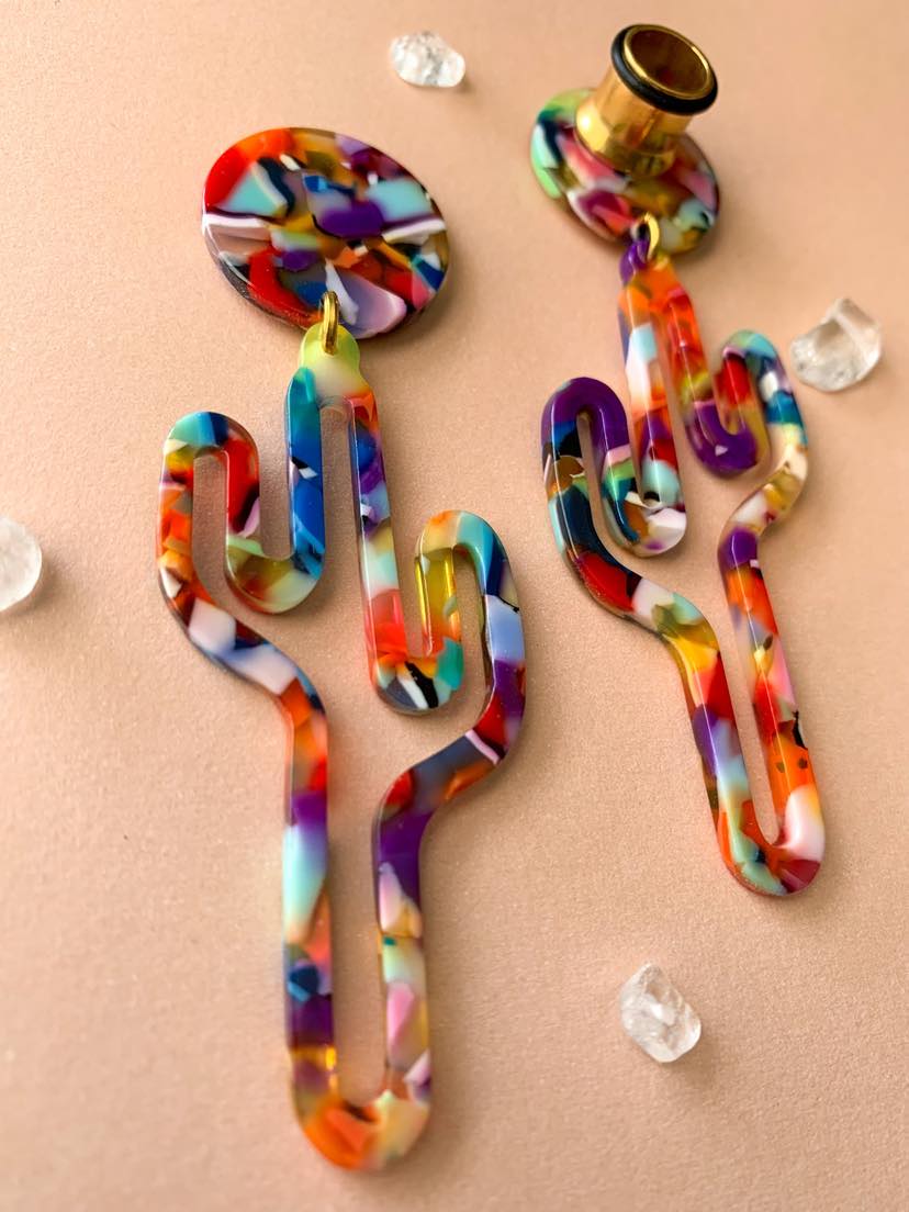 Rainbow Cactus Acetate Dangles