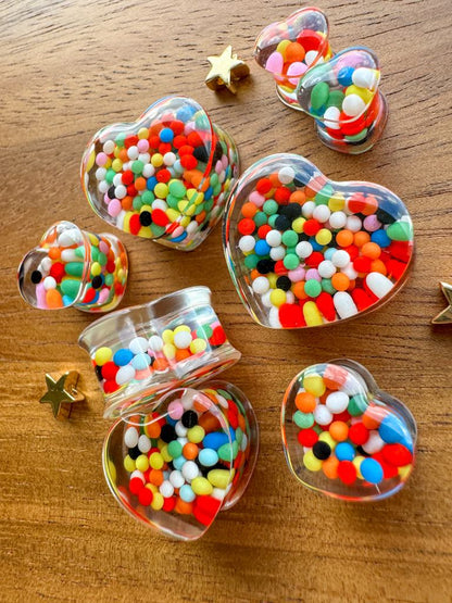 'Rainbow Sprinkle' Heart Plugs