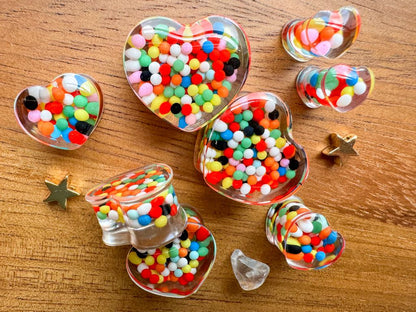 'Rainbow Sprinkle' Heart Plugs
