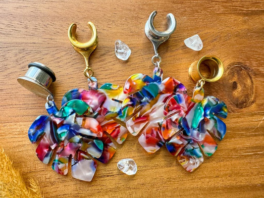 Rainbow Monsteras Plug Earrings