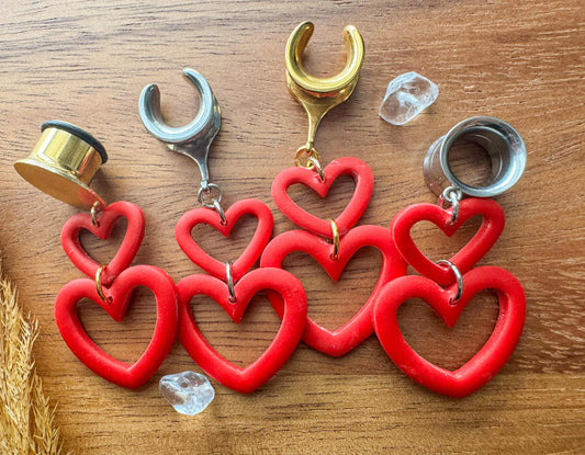 Red Polymer Clay Double Hearts Plug Earrings