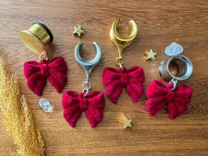 Red Velvet Bows Plug Earrings
