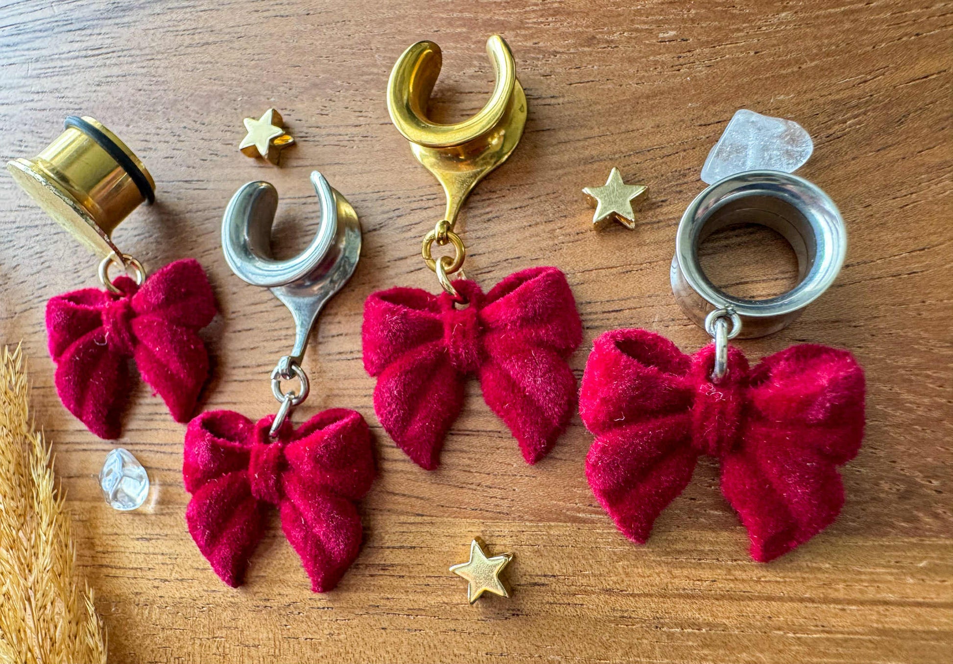 Red Velvet Bows Plug Earrings