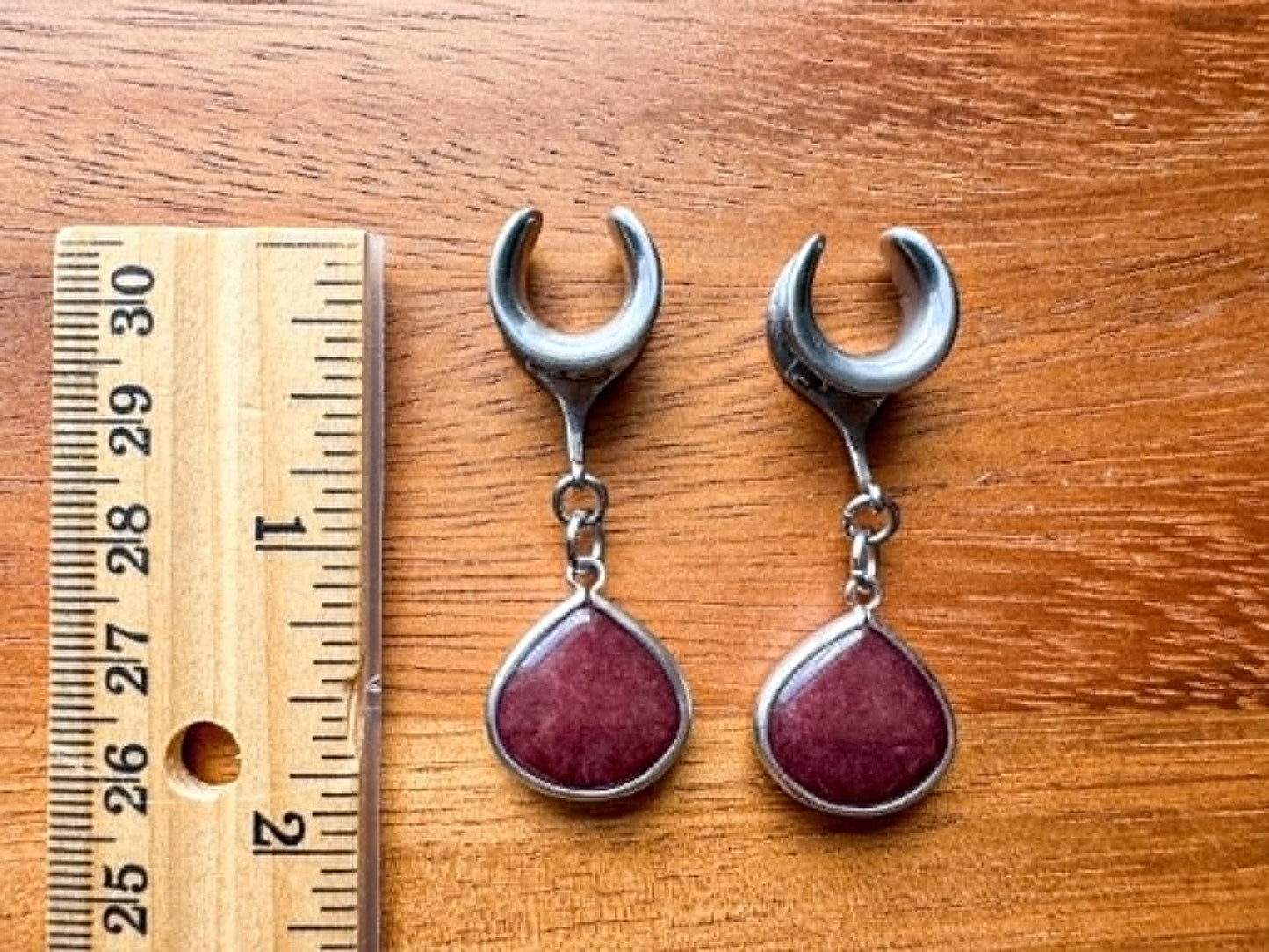 Rhodium Plated Burgundy Drops