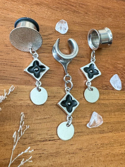 Rhodium Plated "Dark Clover" Plug Earrings