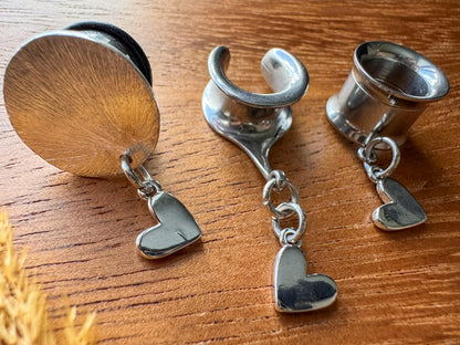 Rhodium Plated Mini Hearts Plug Earrings