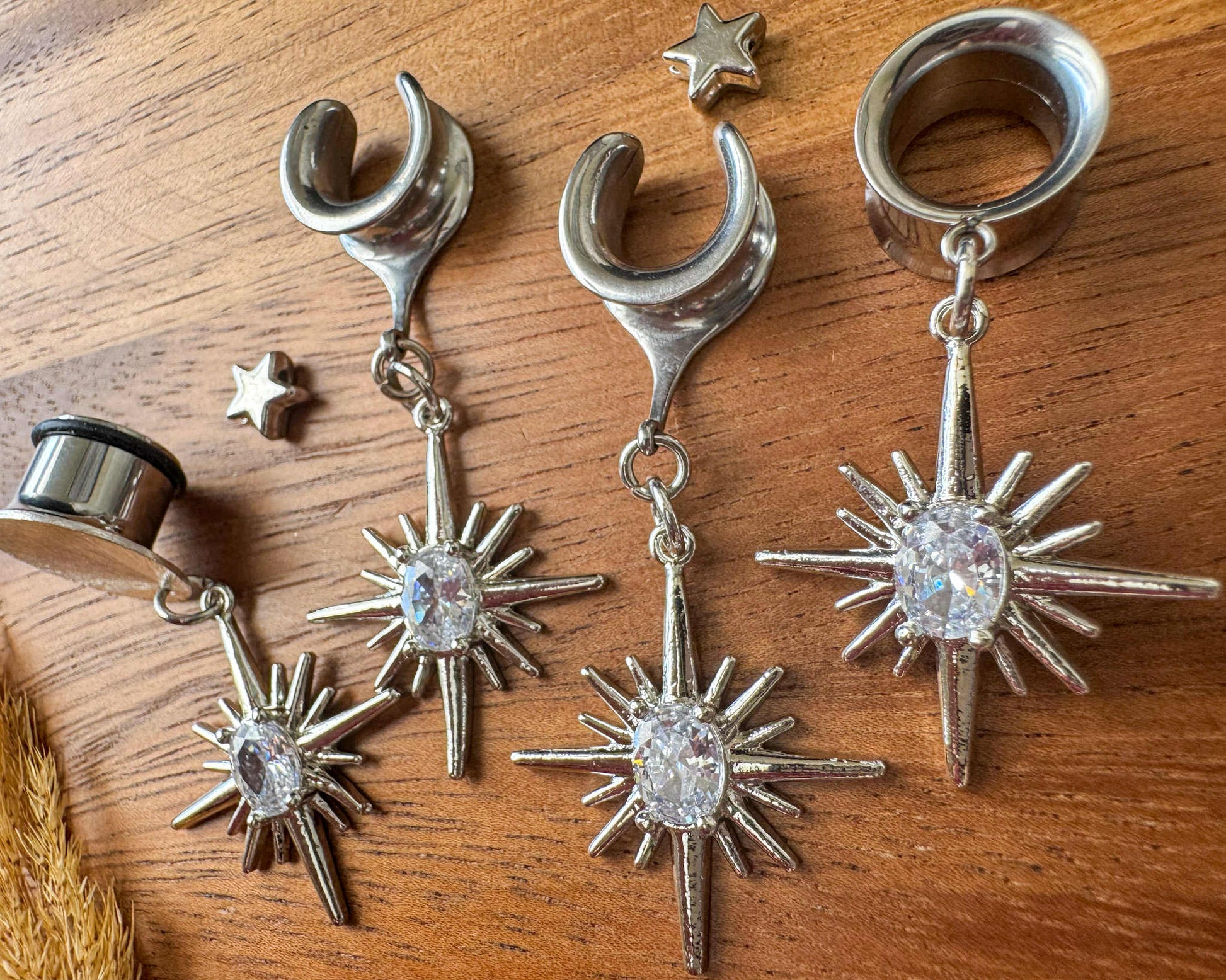 Rhodium Plated North Stars Plug Earrings