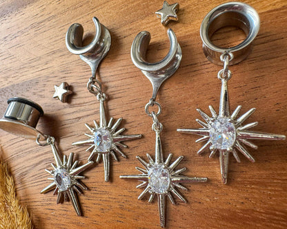 Rhodium Plated North Stars Plug Earrings